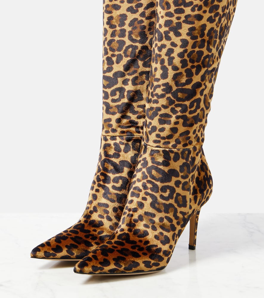Gianvito Rossi 85 Leopard-print Velvet Knee-high Boots In Brown