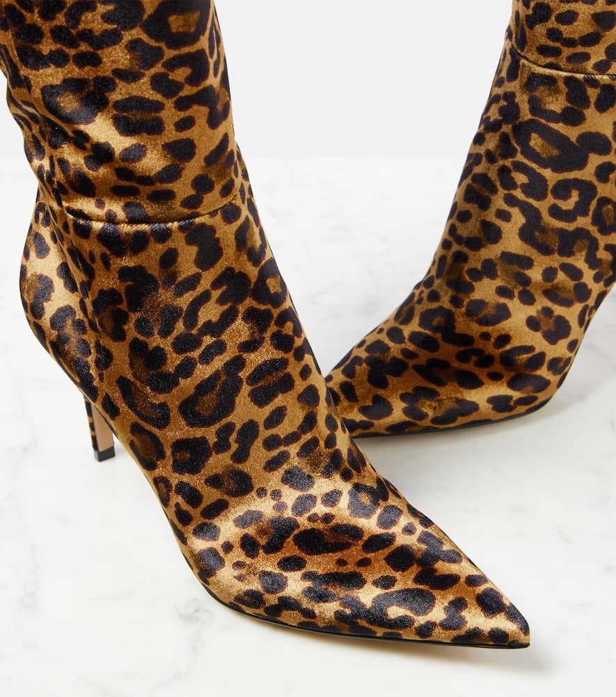 Gianvito Rossi 85 Leopard-print Velvet Knee-high Boots In Brown