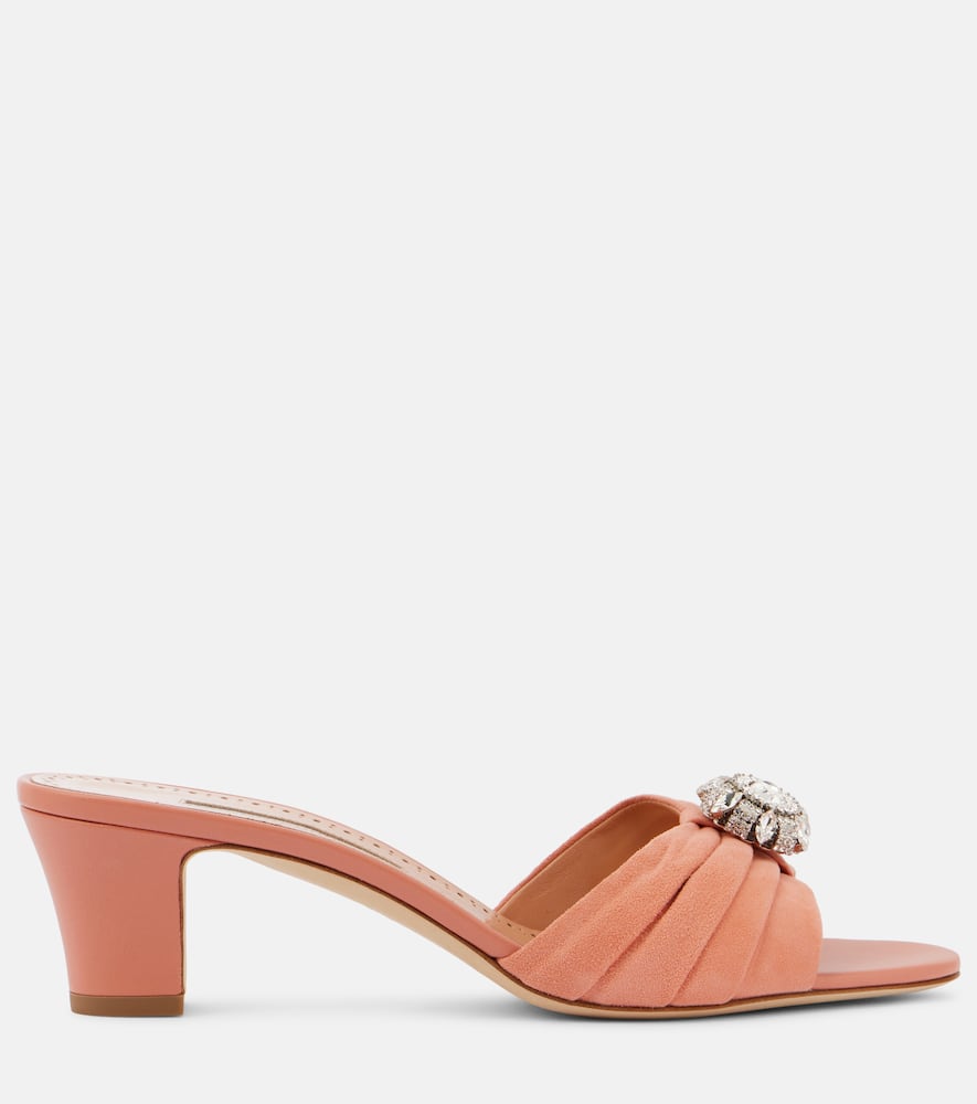 Manolo Blahnik Embellished Suede Mules