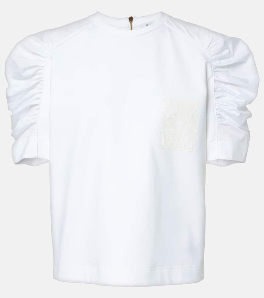 Max Mara Mantide Cotton Poplin Puff Sleeve Shirt In White