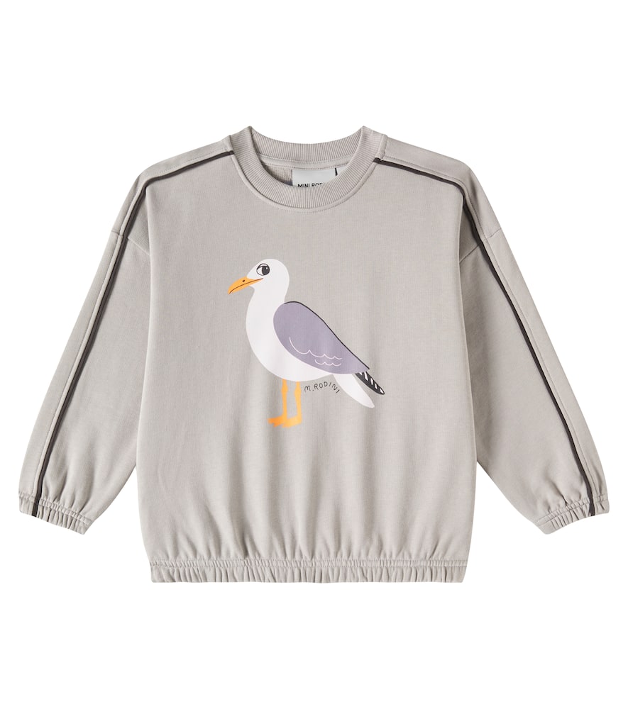 Mini Rodini Gray Sweatshirt With Seagull Print In Grey