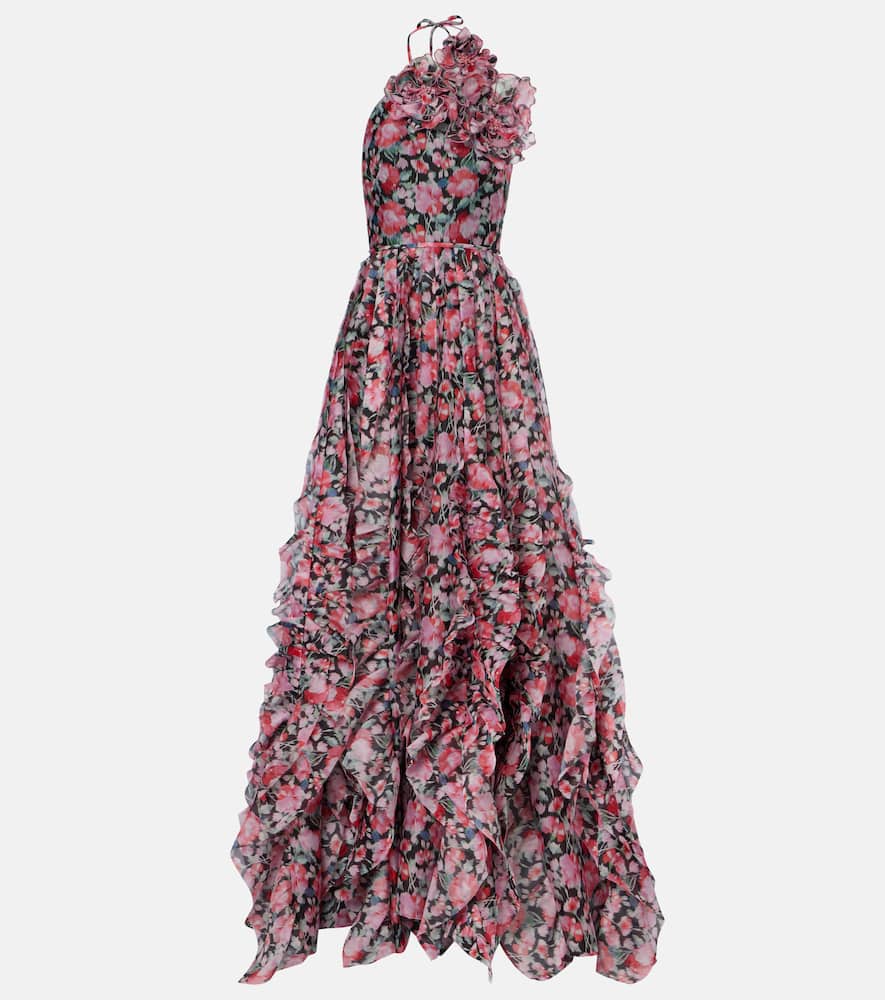 Floral halterneck ruffled gown