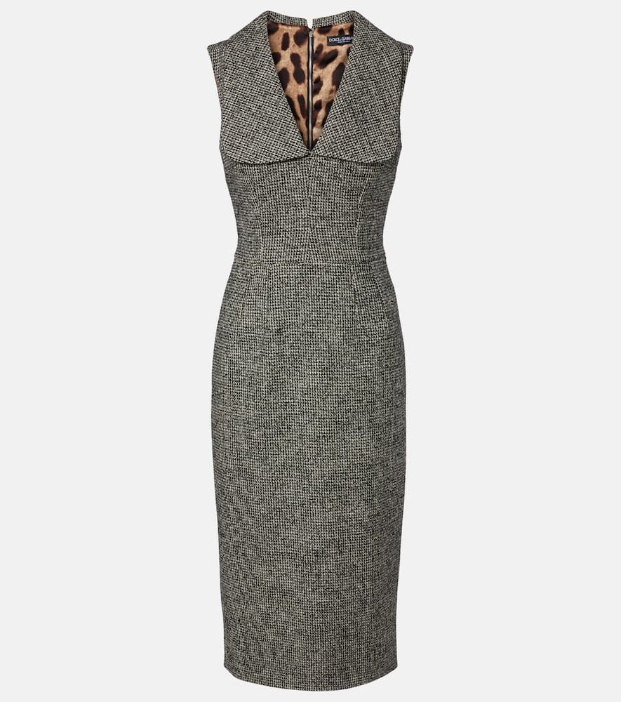 Dolce & Gabbana Houndstooth Sleeveless Midi Dress In Gray