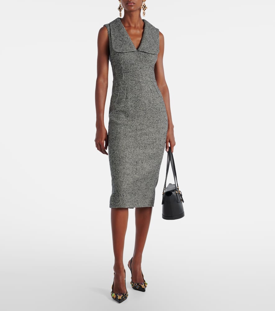 Dolce & Gabbana Houndstooth Sleeveless Midi Dress In Gray