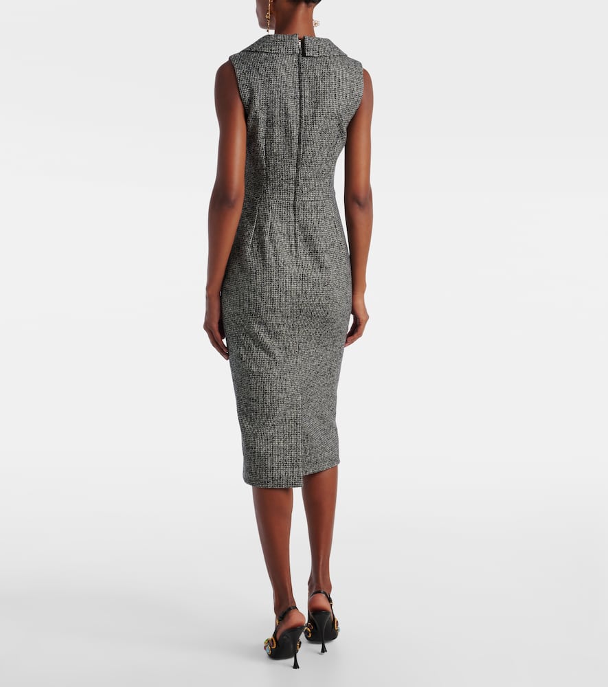 Dolce & Gabbana Houndstooth Sleeveless Midi Dress In Gray
