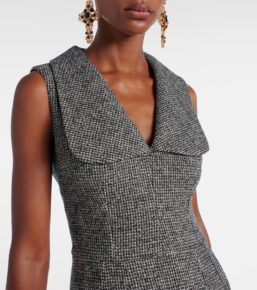 Dolce & Gabbana Houndstooth Sleeveless Midi Dress In Gray
