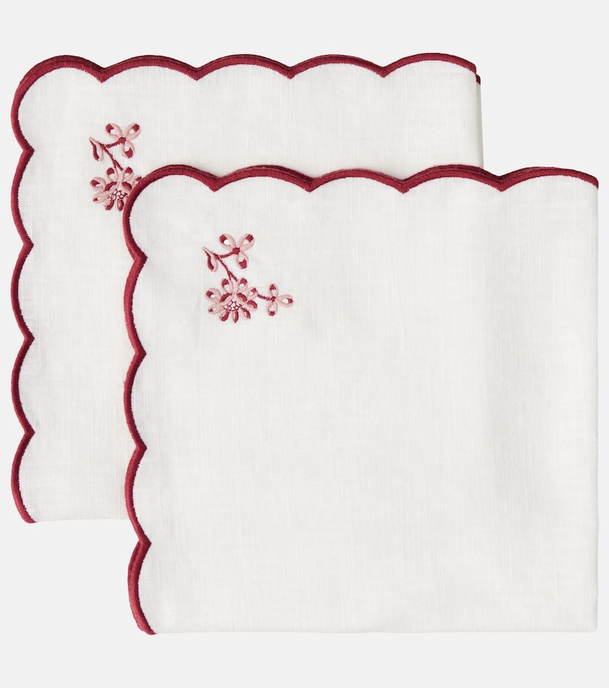Cabana Botanica Set Of 2 Embroidered Linen Napkins In White