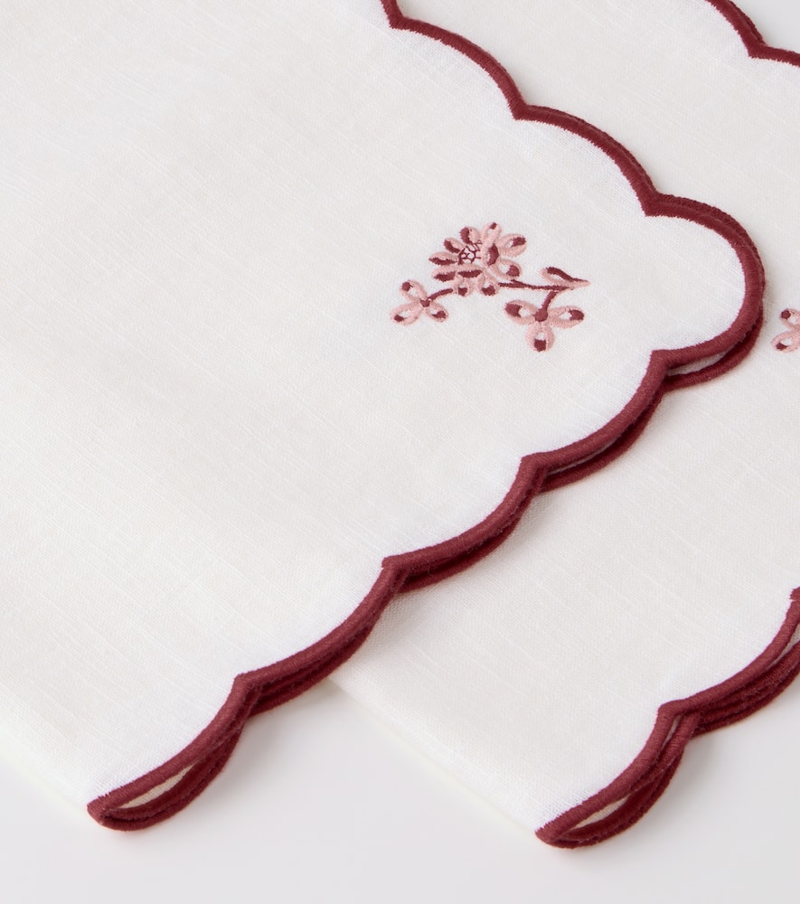 Cabana Botanica Set Of 2 Embroidered Linen Napkins In White
