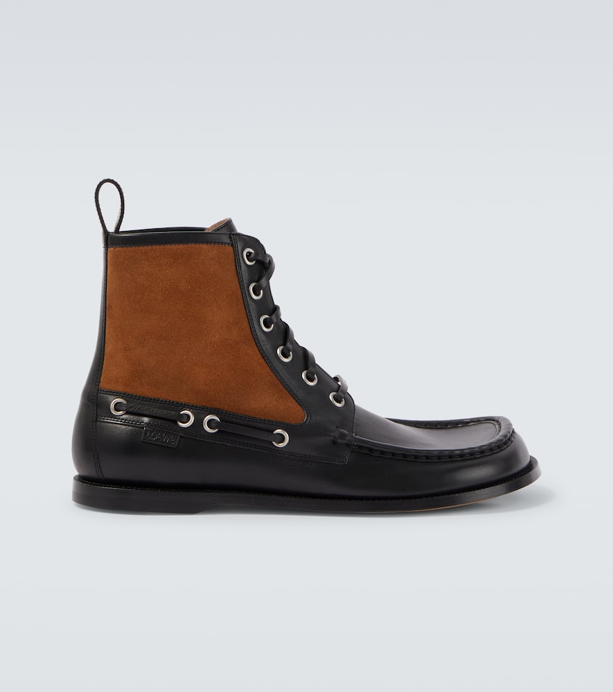 Loewe Campo Suede And Leather Lace-up Boots In Black