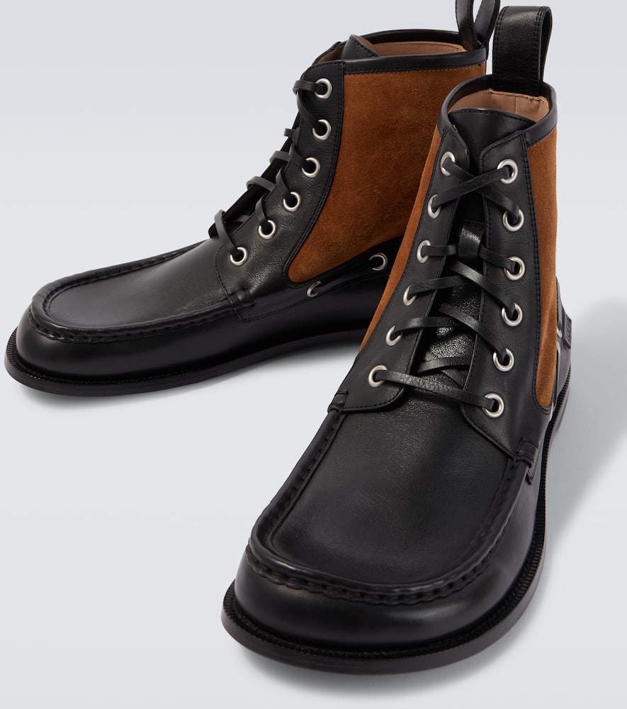 Loewe Campo Suede And Leather Lace-up Boots In Black