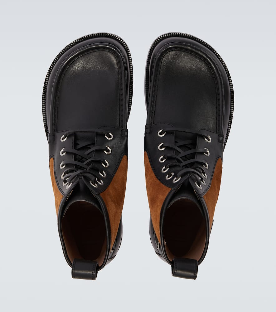 Loewe Campo Suede And Leather Lace-up Boots In Black