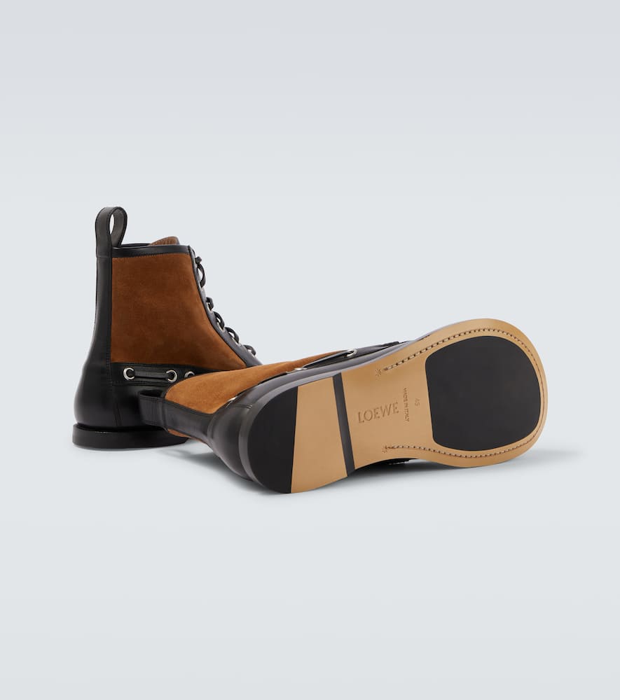 Loewe Campo Suede And Leather Lace-up Boots In Black