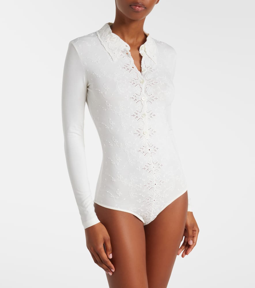 Magda Butrym Long-sleeve Tricot Polo Bodysuit In White