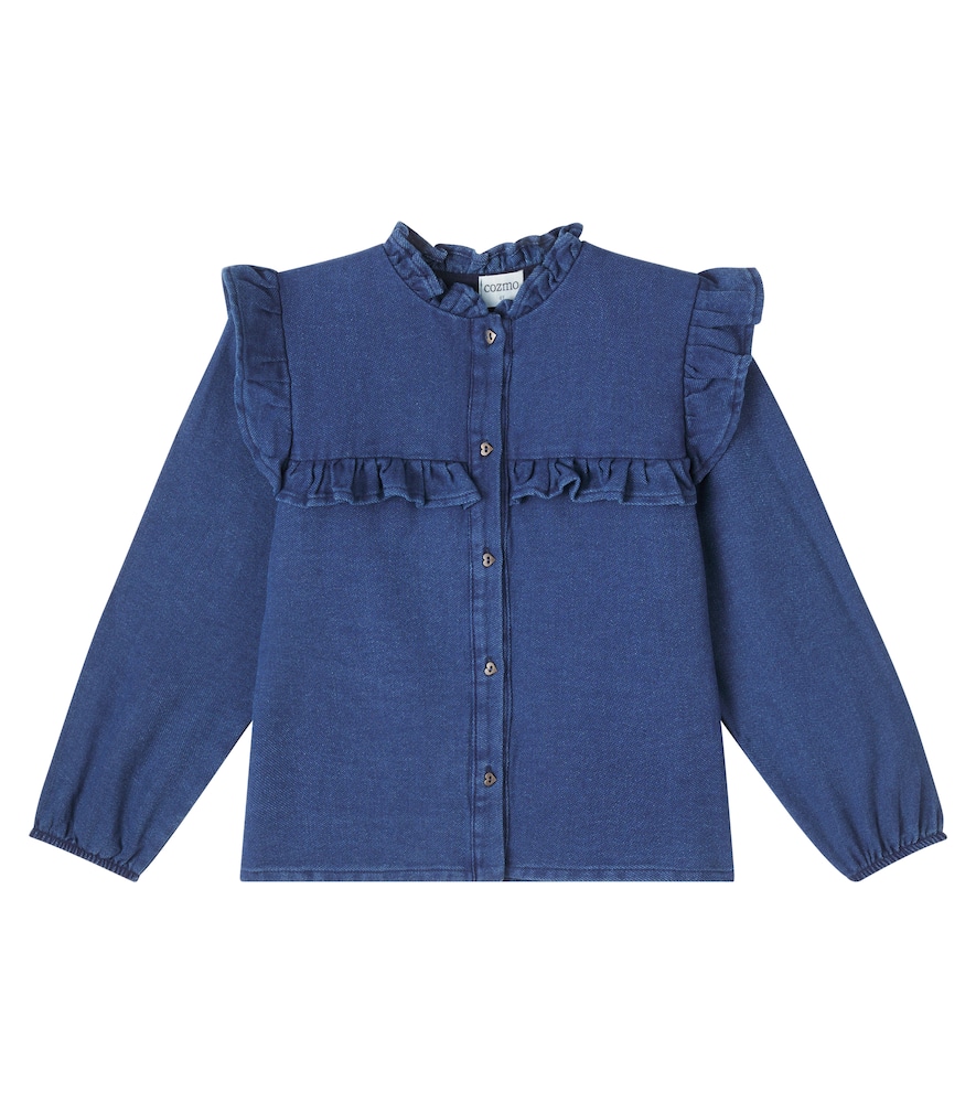 Cozmo Nicole Cotton Denim Blouse In Blue