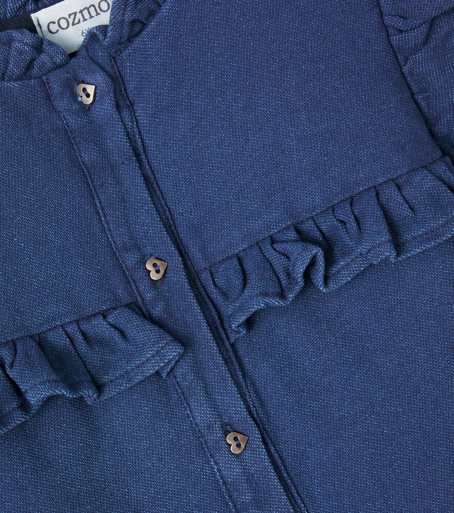 Cozmo Nicole Cotton Denim Blouse In Blue