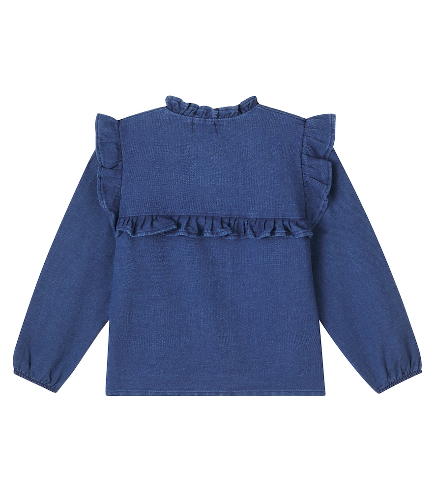Cozmo Nicole Cotton Denim Blouse In Blue