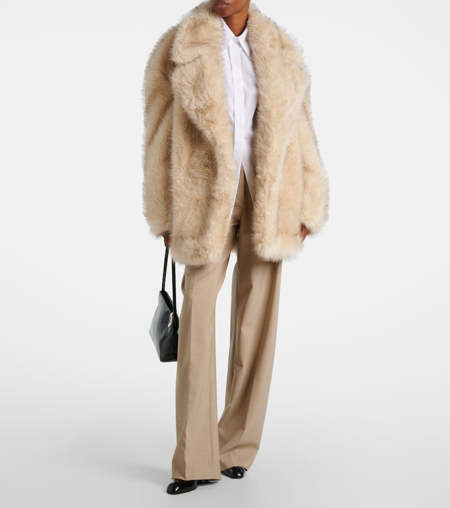 Sportmax Chic Jacket With Faux Fur And Belt In Neutral