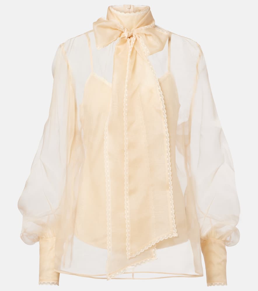 Zimmermann Bow-detail Silk Organza Blouse In Orange