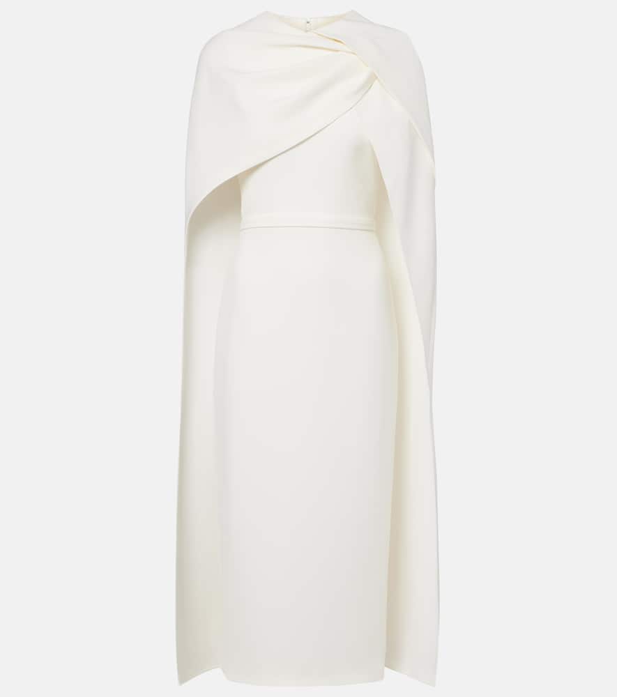Safiyaa Bridal Oria Caped Crêpe Midi Dress In White