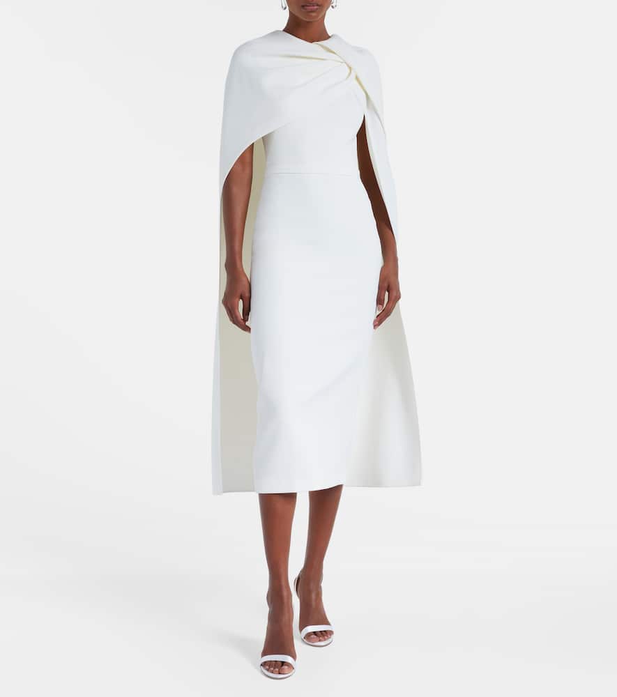 Safiyaa Bridal Oria Caped Crêpe Midi Dress In White