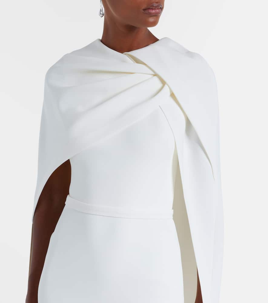 Safiyaa Bridal Oria Caped Crêpe Midi Dress In White