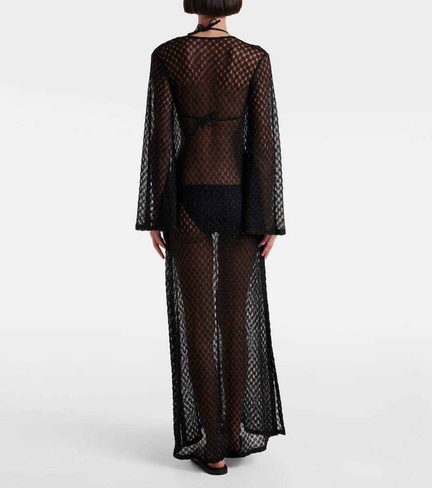 Missoni Open-knit Tie-neck Lamé Kaftan In Black