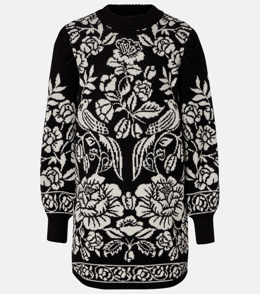 Farm Rio Black And White Cashew And Birds Knit Mini Dress | ModeSens