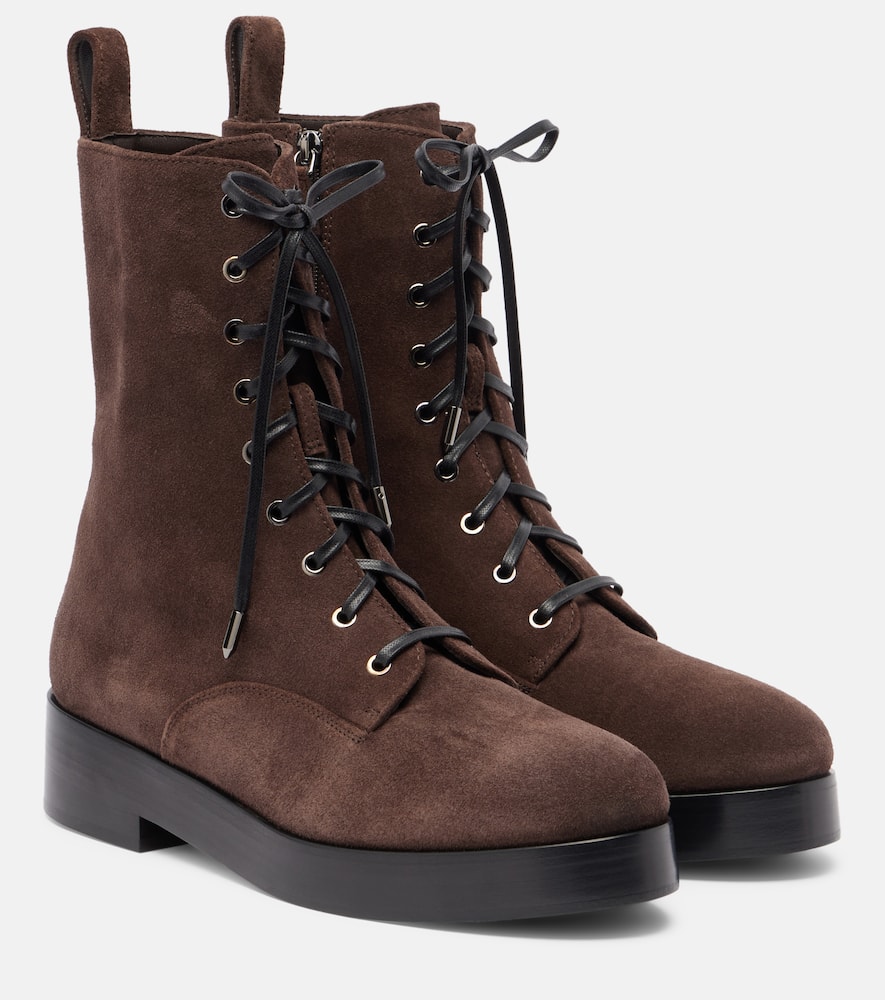 Aquazzura Ben 20 Suede Combat Boots In Brown