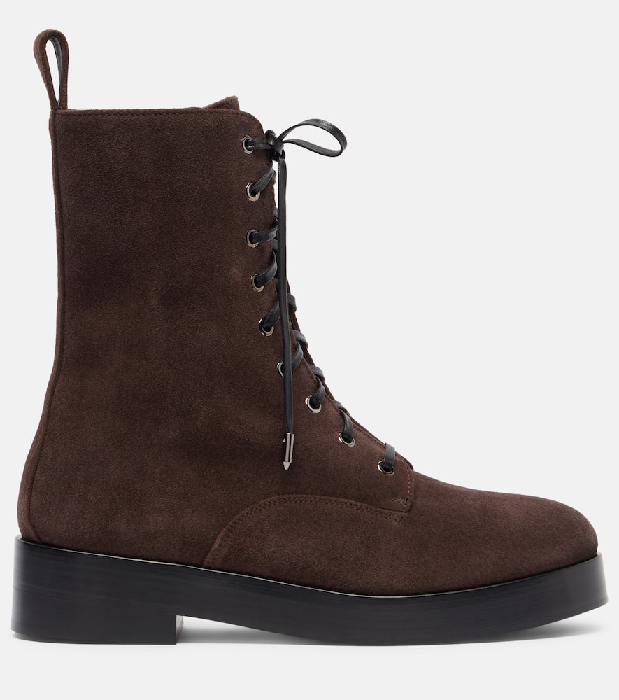 Aquazzura Ben 20 Suede Combat Boots In Brown