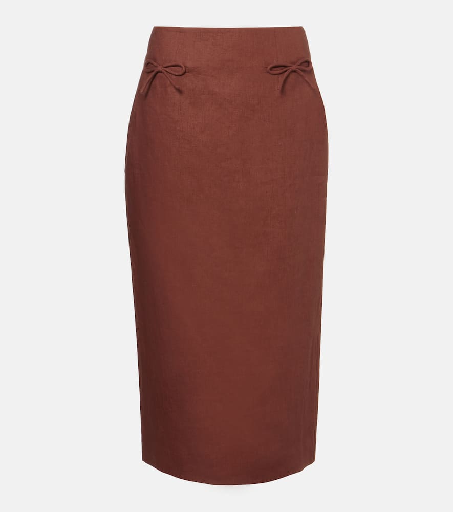 Posse Sabine Linen Pencil Skirt In Brown