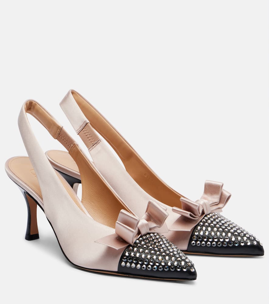 Chloé Alba Studded Leather-trimmed Satin Pumps In Pink