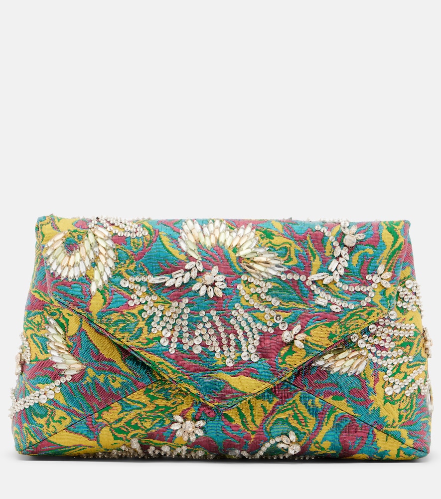 Dries Van Noten Envelope Small Embellished Jacquard Clutch In Yellow