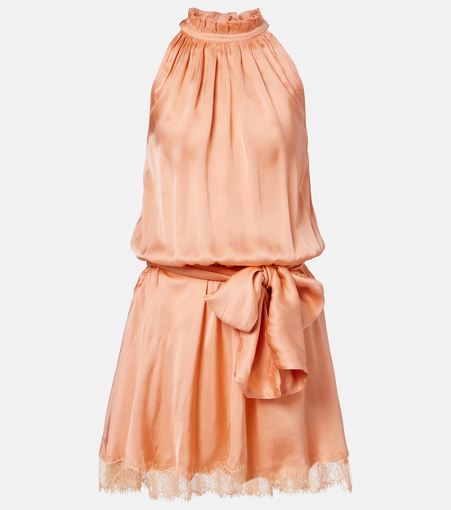Poupette St Barth Silvia belted lace-trimmed satin minidress