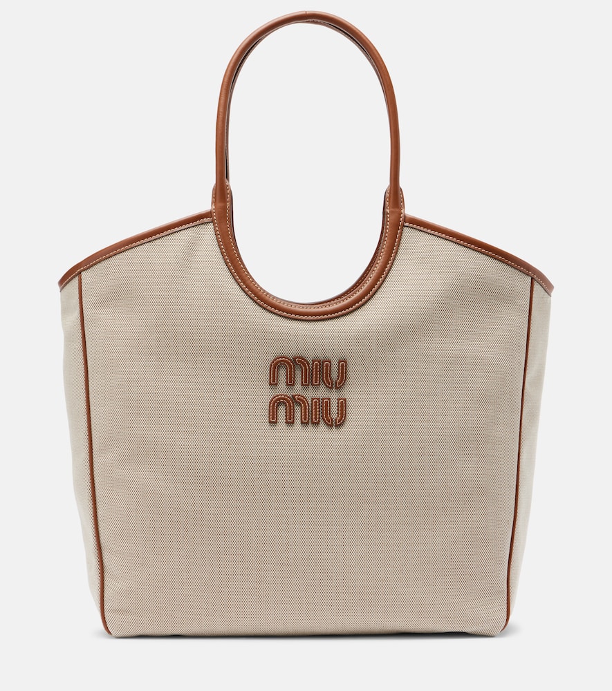 Miu Miu Ivy leather-trimmed canvas tote bag