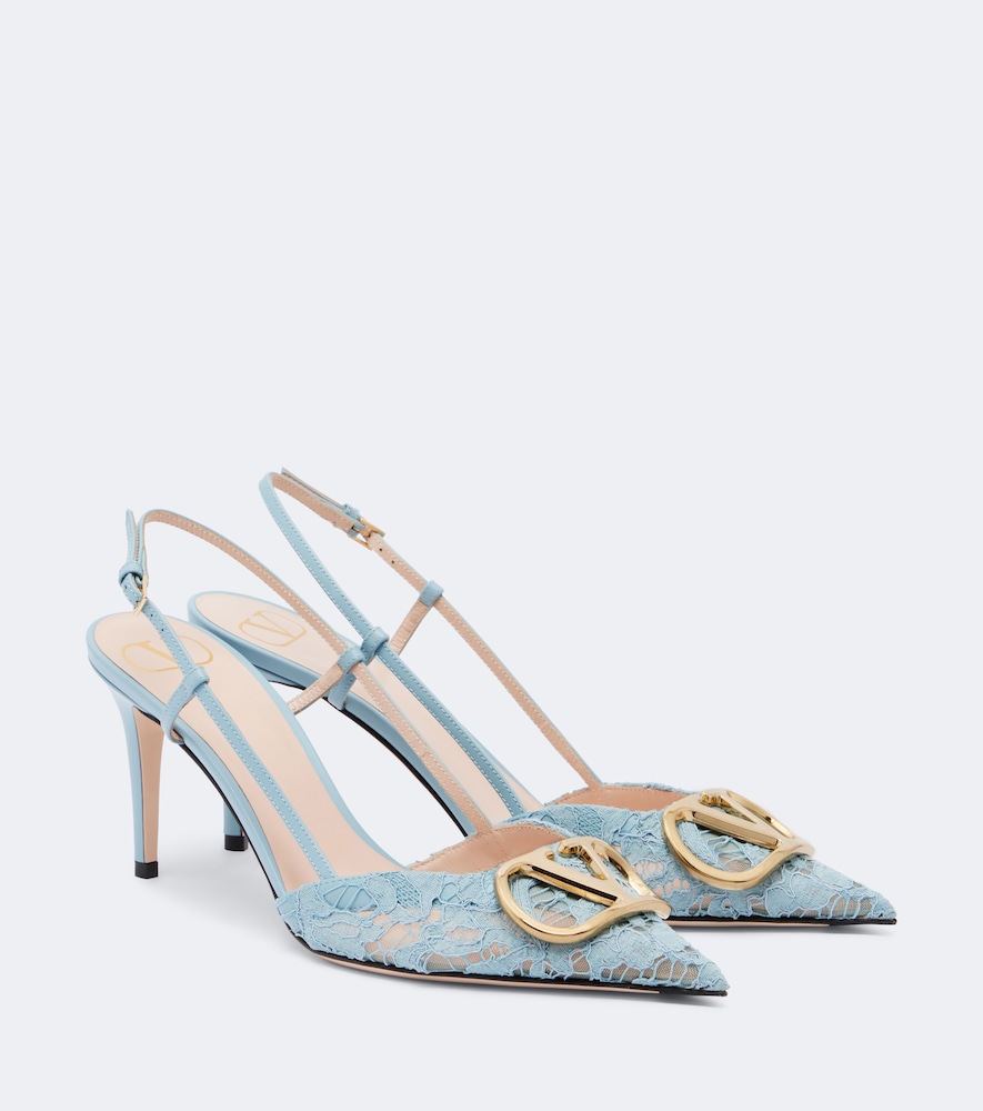 Valentino Garavani Women's Blue Vlogo Lace Slingback Pumps UK Size 8.5 - Mytheresa