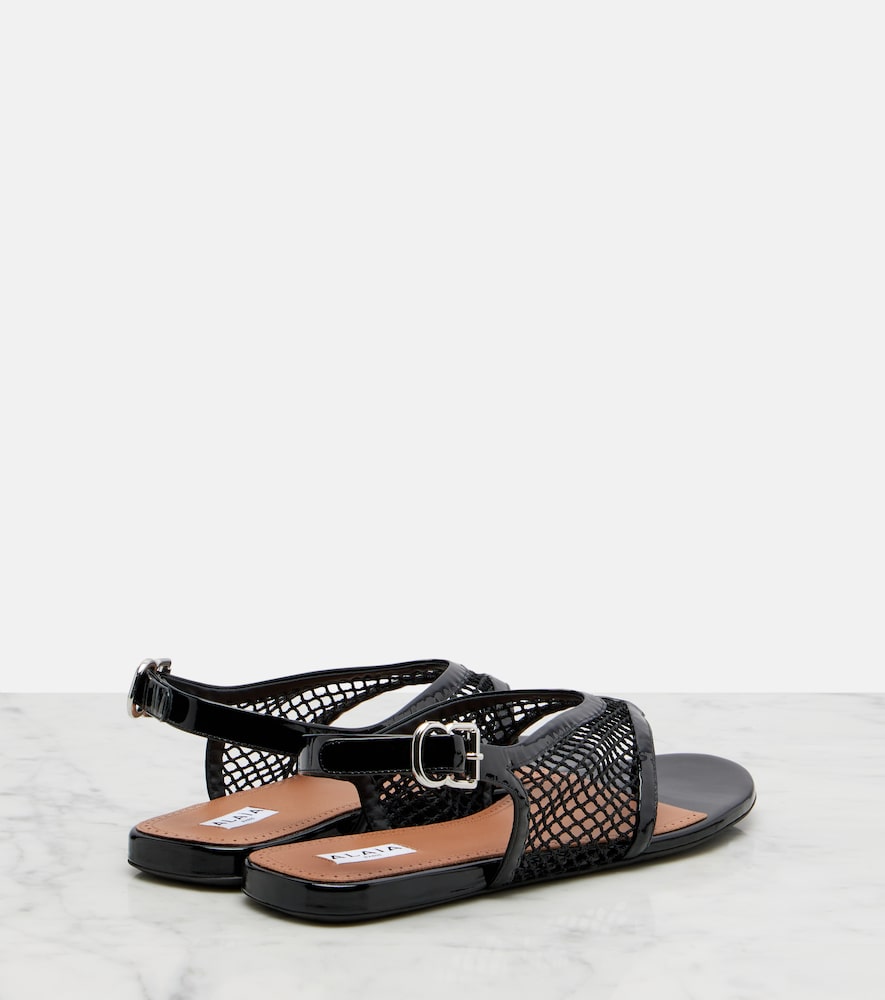  Alaia Alaia Fishnet Leather-trimmed Thong Sandals 