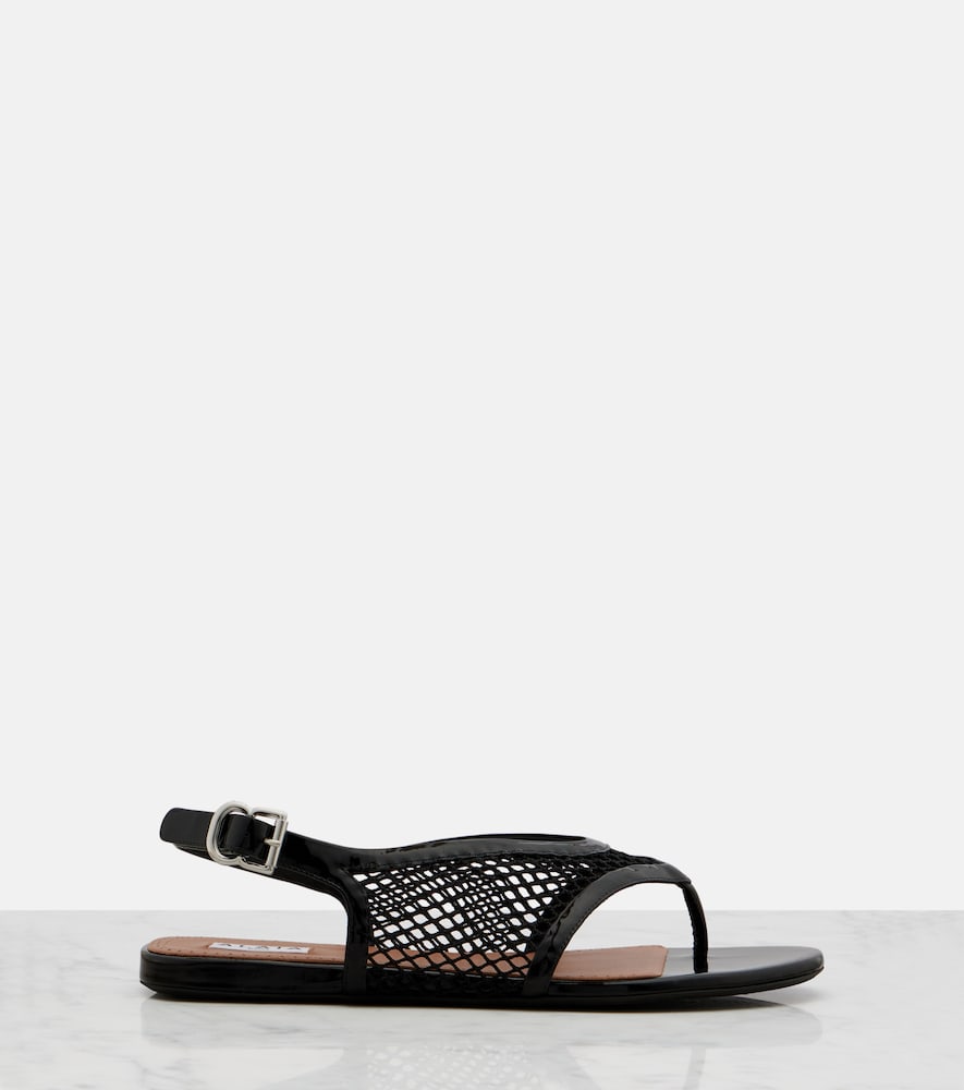  Alaia Alaia Fishnet Leather-trimmed Thong Sandals 