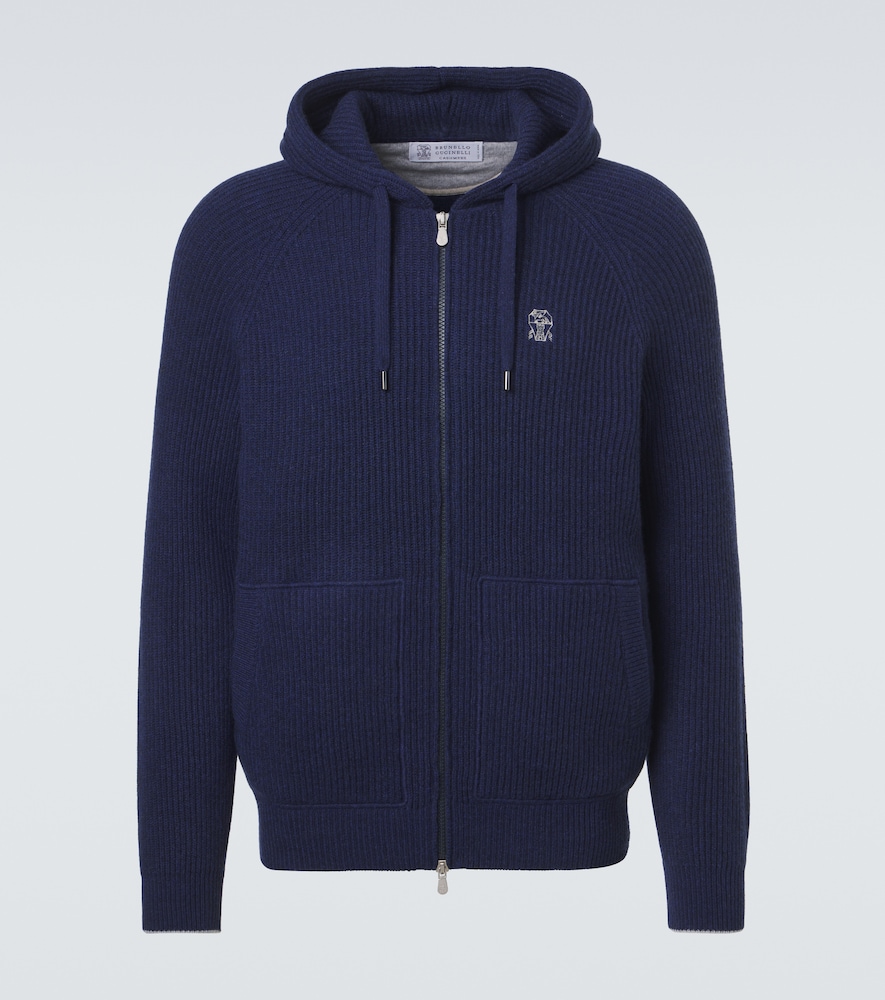 Brunello Cucinelli Men's Blue Ribbed-Knit Cashmere Zip-Up Cardigan UK Size 42 - Mytheresa