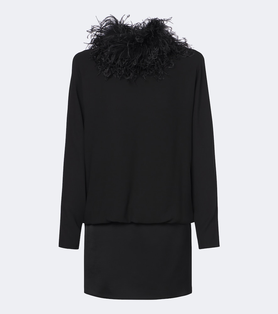 Minikleid aus Seiden-Georgette mit Federn