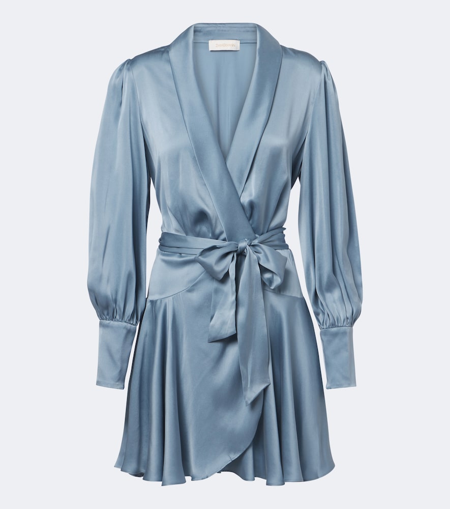 Zimmermann Silk Satin Wrap Dress In Blue