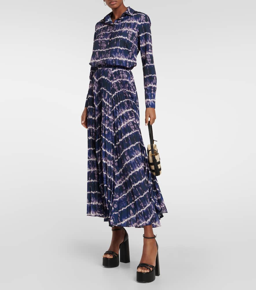 Shop Altuzarra Sif Printed Pleated Maxi Skirt In Berry Blue