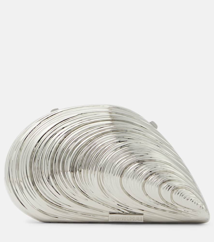 Simkhai Bridget Metal Oyster Shell Clutch In Silver