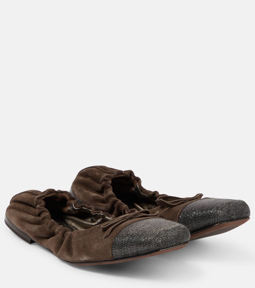 Embellished suede ballet flats