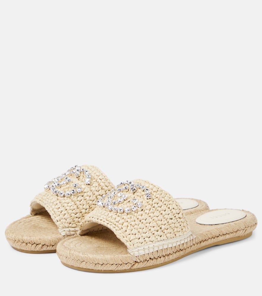 Shop Gucci Interlocking G Espadrille Slides In White