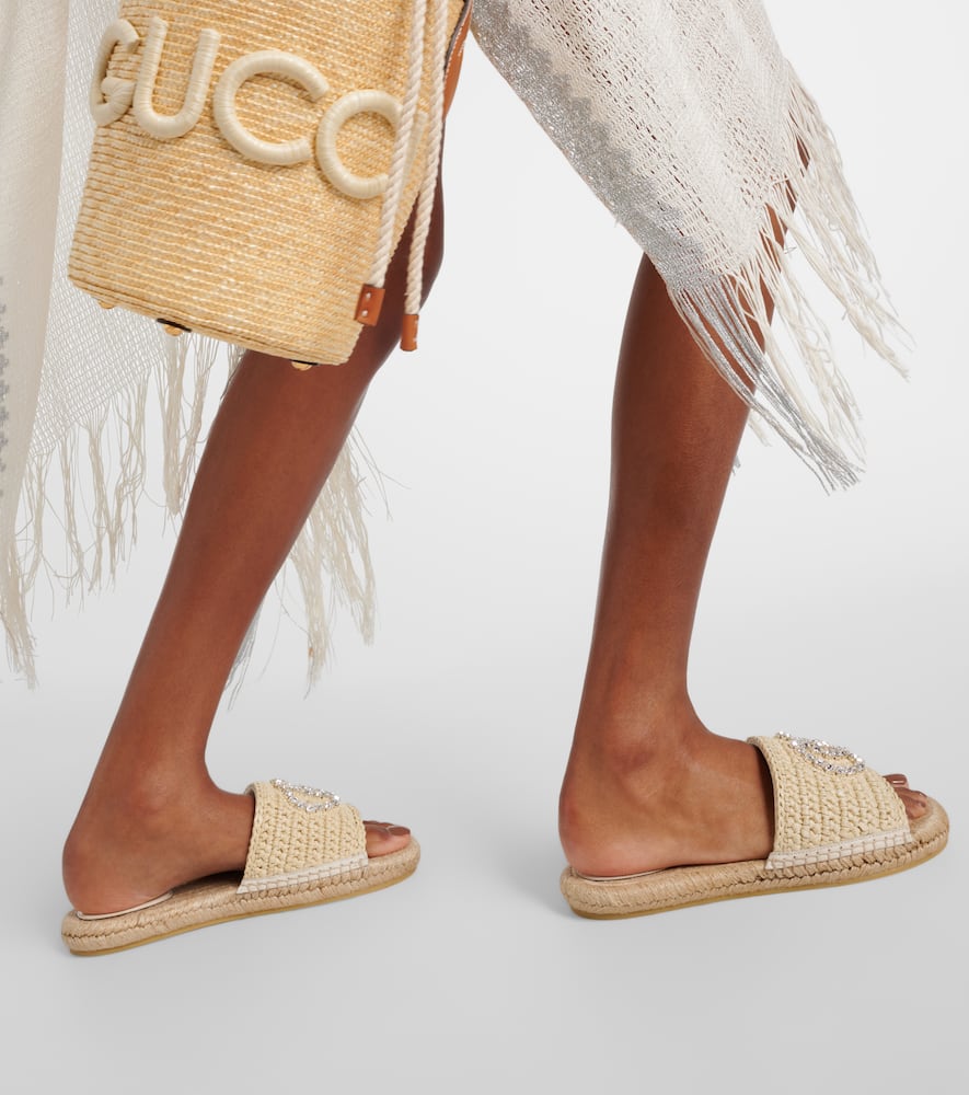 Shop Gucci Interlocking G Espadrille Slides In White