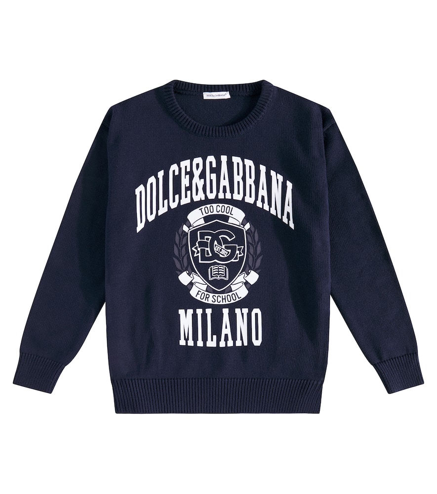 Dolce & Gabbana Printed Cotton Sweater In Blue