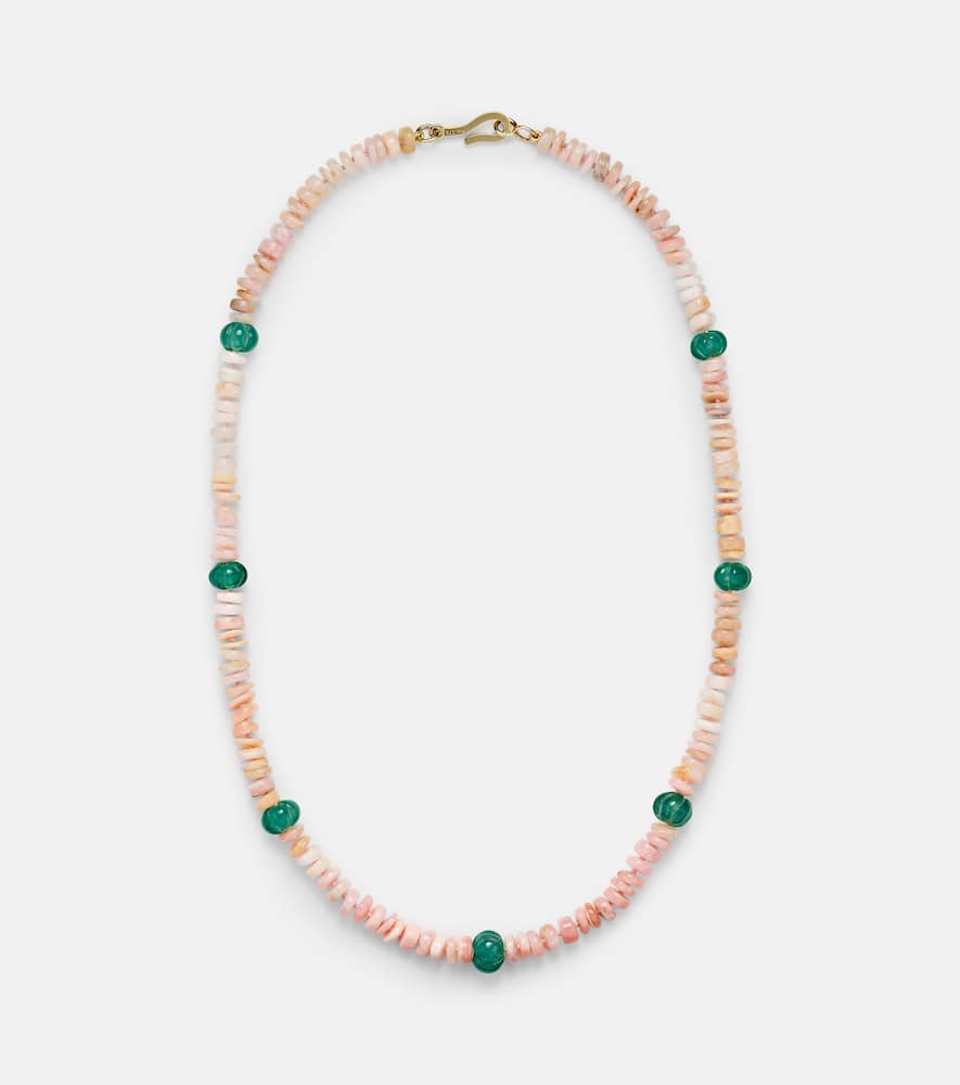 9kt gold beaded necklace with opals and jade