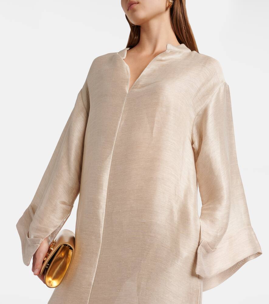 Shop Taller Marmo Tigris Fringed Linen-blend Shift Dress In Beige