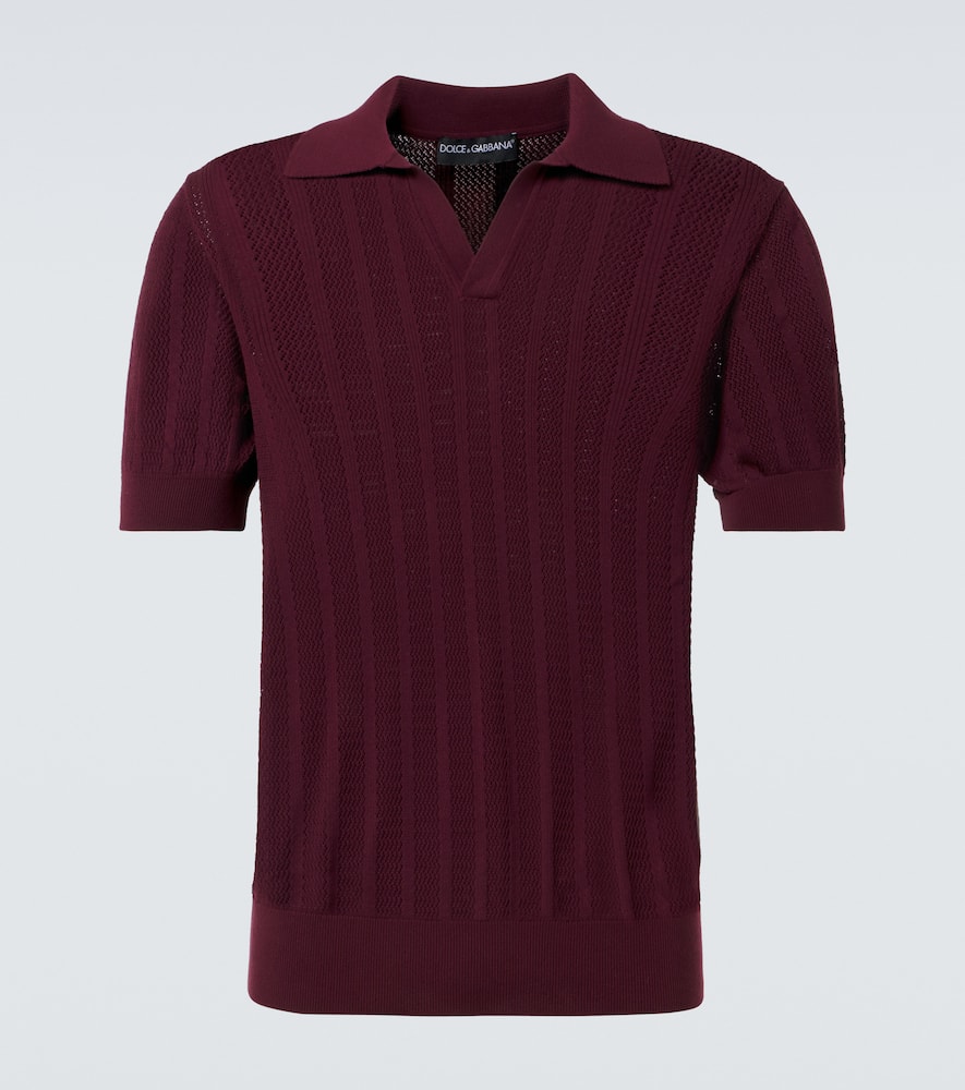 Ribbed-knit cotton polo shirt
