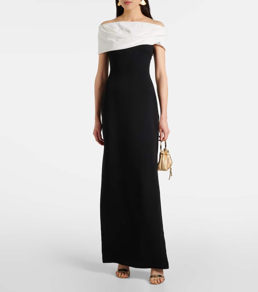 Solace London Eva Colorblocked Crêpe Gown In Cream Black